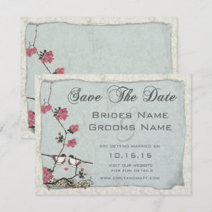 Convites Sakura Passarinho Damask Salvar a Data