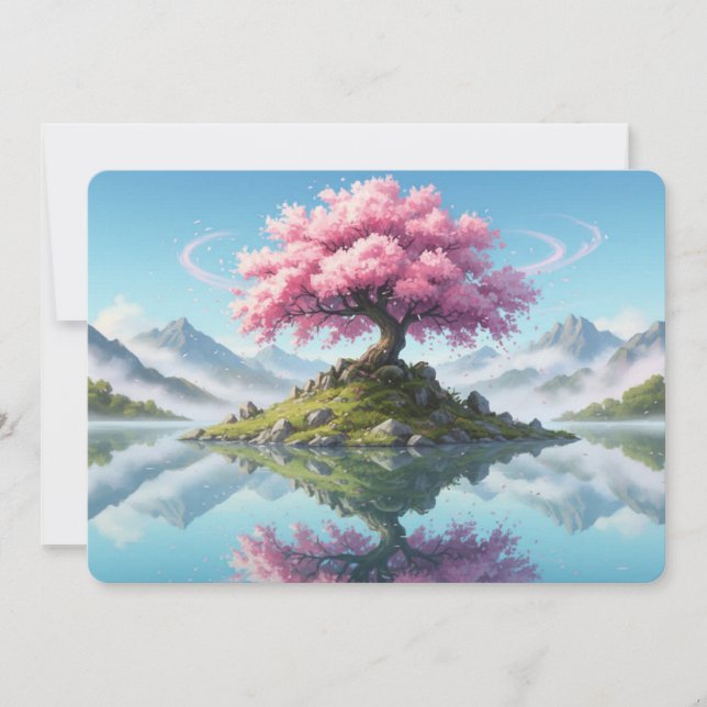 Convites Sakura Tree Lake Landscape Postcard - Artistic Asi (Frente)