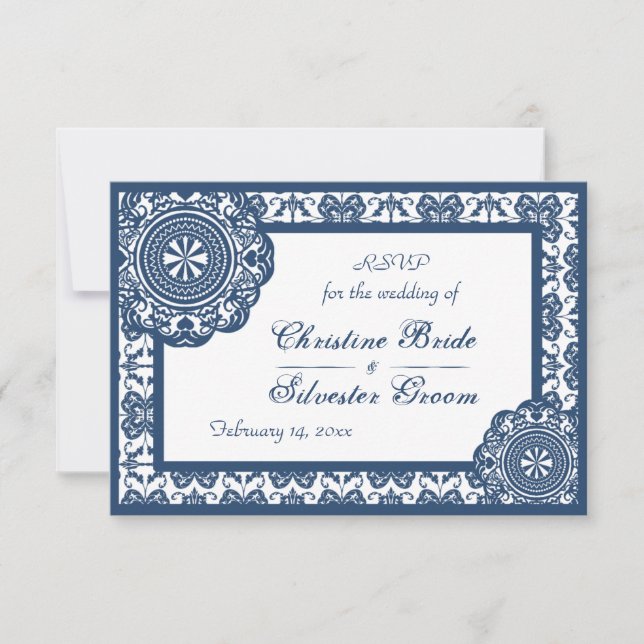 Convites Sala Azul Árabe, rsvp de casamento de 3,5"x5" (Frente)