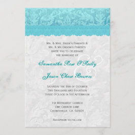 Convites Sala de Casamento Azul Aqua e Prata V200