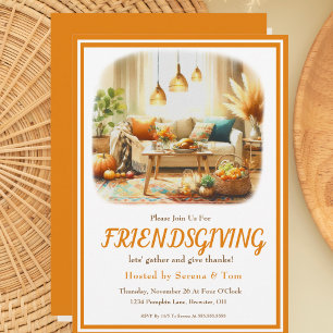 Convites Sala de estar Boho Friendsgiving Dia de Ação de Gr