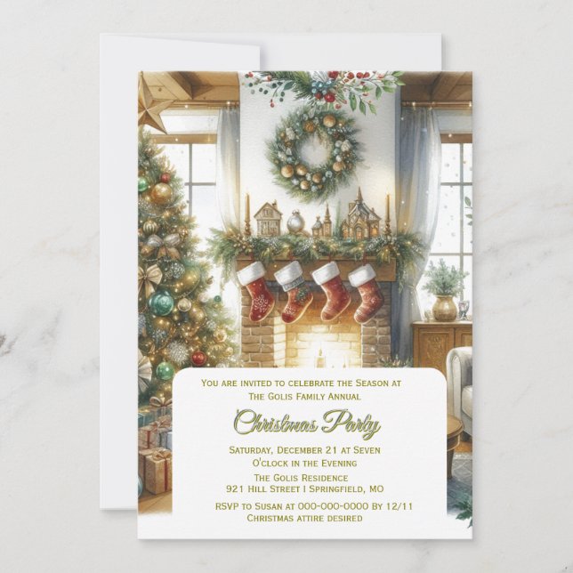 Convites Sala de Estar e Árvore de Natal de Feriado  (Frente)