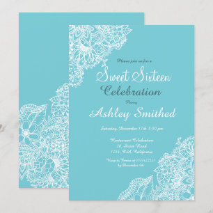 Convites Sala de ovo azul-galo Lace floral Sweet 16