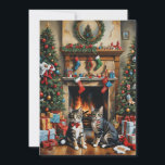 Convites Sala decorada festiva, lareira, gatos, vintage<br><div class="desc">Este Convite da Festa de Natal apresenta dois gatos em frente a uma lareira numa sala de estar festivamente decorada. Vintage. Convidado perfeito para sua Festa de Natal com seus amigos e família. Texto personalizado e traseiro.</div>