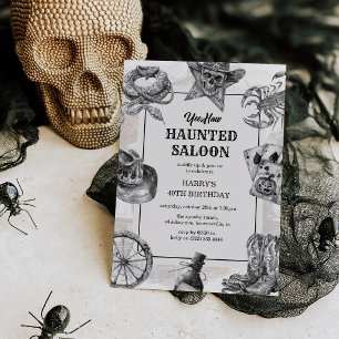 Convites Salão Assombrado Ocidental Aniversário de Hallowee