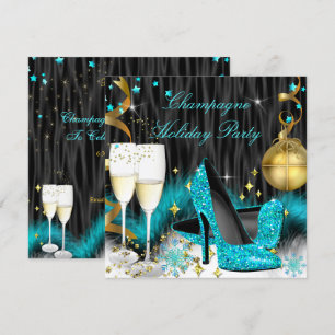 Convites Salão de Festa de Natal com Champagne e Sapatos de