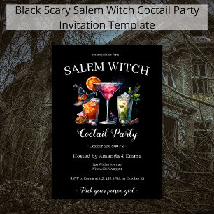 Convites Salem Bruxa Assustadora Cotail Party Black Hallowe