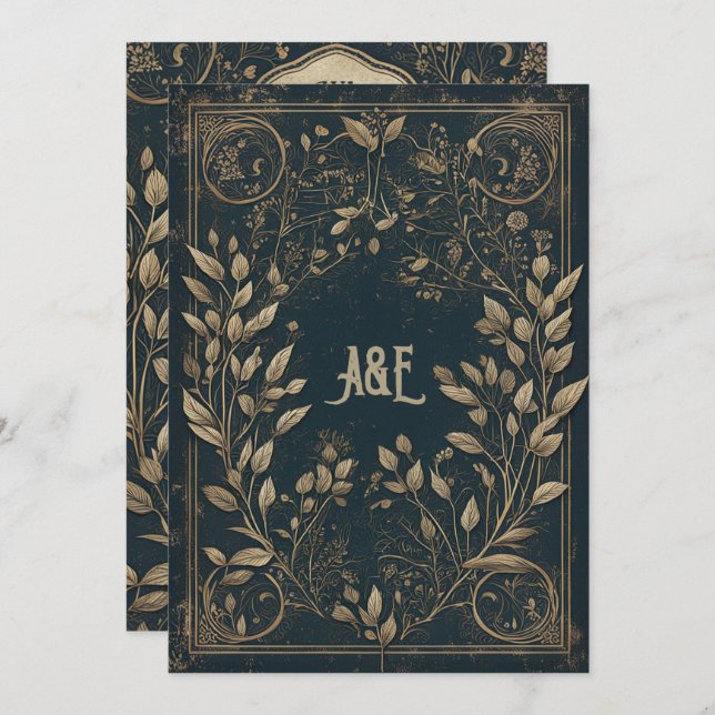 Convites Salgueiro Encantado Azul e Dourado (Frente/Verso)