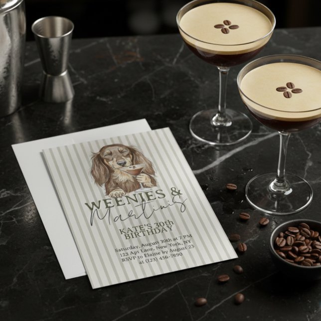 Convites Salsichas Desenhadas à Mão e Dachshund Martinis (Hand Drawn Weenies and Martinis Dachshund Invitation)