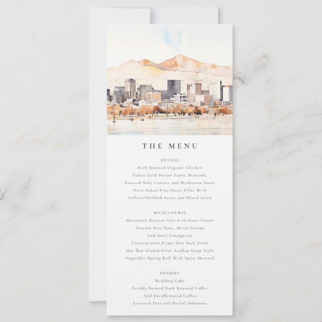 Convites Salt Lake City, Utah Watercolor Scape Wedding Menu (Frente)