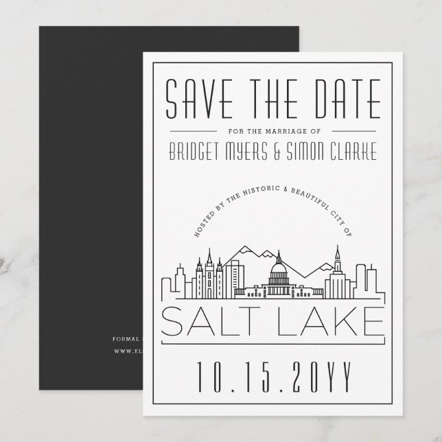 Convites Salt Lake Wedding | Skyline Estilizado Salvar a Da (Frente/Verso)