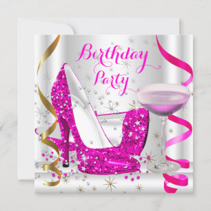 Convites Salto Alto Brilho Branco Dourado Rosa Vibrante Beb