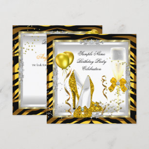 Convites Salto Alto Brilho Dourado Zebra Amarelo Festa de A