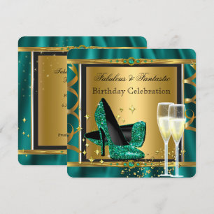 Convites Salto Alto Fabuloso Dourado Verde Esmeralda Festa