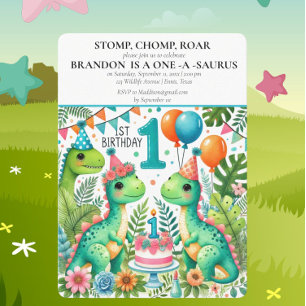 Convites Salto de Chomp do primeiro aniversario Dinossauro