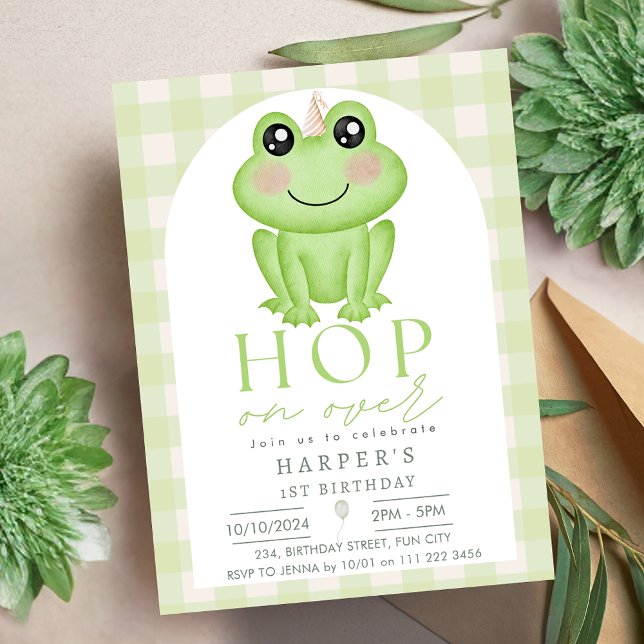 Convites Salto De Sapo De Aquarela Sobre O Aniversário Gela (Watercolor Frog Hop On Over Cute Birthday Invitation)