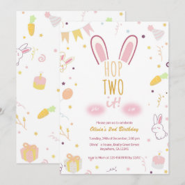 Convites Salto De segundo aniversário De Coelhinho Rosa De 