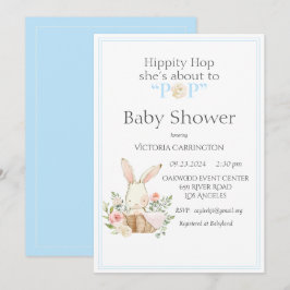 Convites Salto Hippity Bunny Blue Modern Chá de fraldas