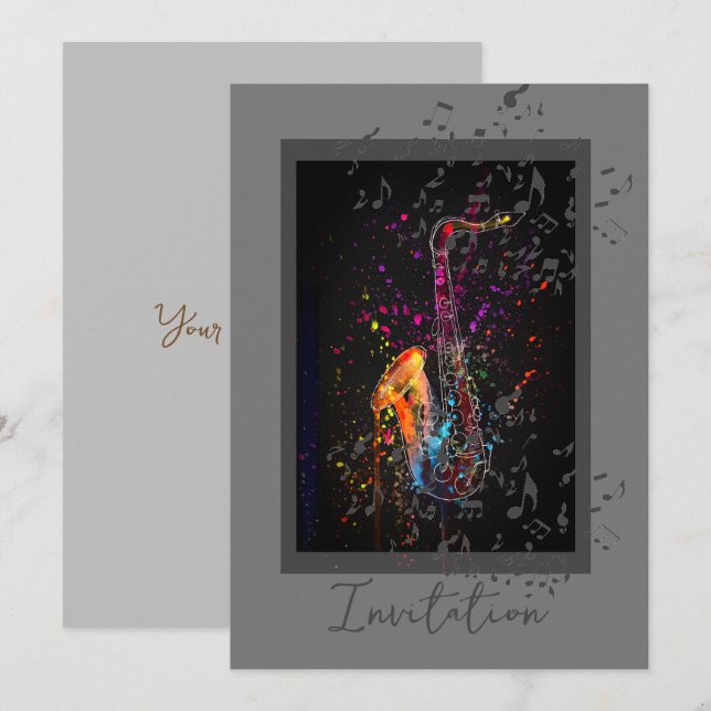 Convites Salto Saxofônico E Notas De Música (Frente/Verso)