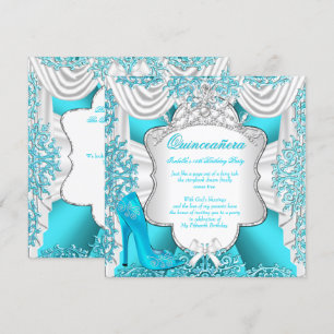 Convites Saltos Altos Aqua Teal Princesa Quinceanera 15 Ano