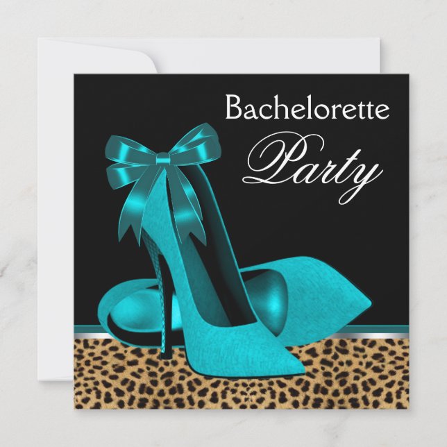 Convites Saltos altos azul turquesa de leopardo despedida d (Frente)