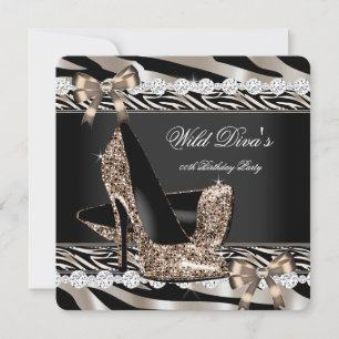 Convites Saltos Altos Bege Zebra Wild Diva Festa de Anivers