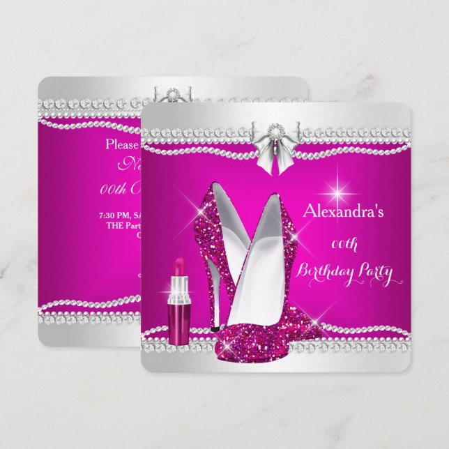 Convites Saltos Altos Brilho Elegante Rosa Batom Glamour (Frente/Verso)