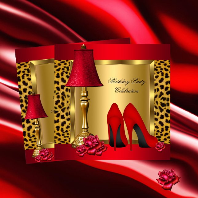 Convites Saltos Altos de Ouro Vermelho Rosas Leopardo Festa (Criador carregado)