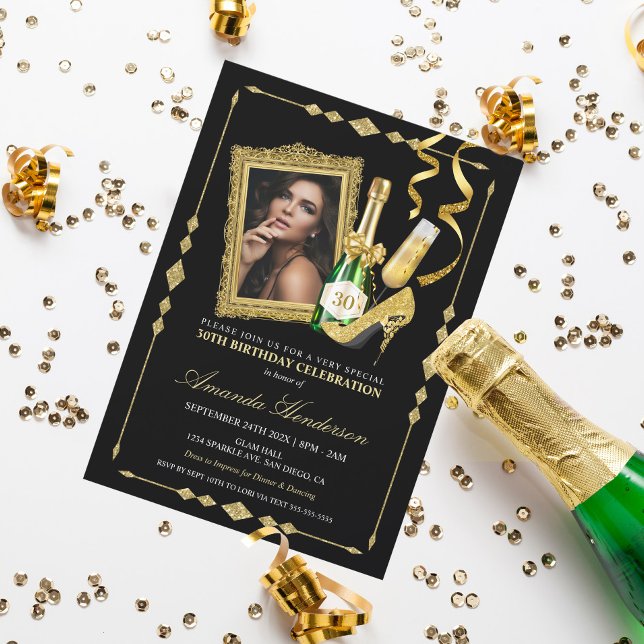 Convites Saltos Altos e Champanhe Aniversário de Mulheres (Criador carregado)