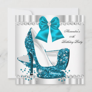 Convites Saltos Altos Elegantes Brilho Azul Glamour Branco