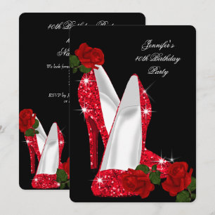 Convites Saltos Altos Elegantes Rosa Vermelha Preto Festa d