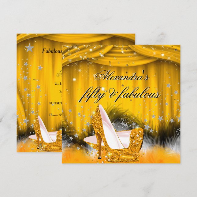 Convites Saltos Altos Laranja Dourado 50 Fabulosos para Fes (Frente/Verso)