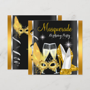 Convites Saltos Altos Masquerade Dourado Preto Champanhe Fe