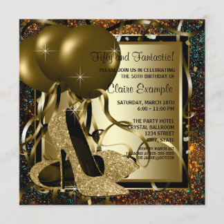 Convites Saltos Altos Preto Dourado Festa de Aniversário da