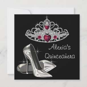 Convites Saltos Altos Pretos e Brancos Quinceanera Vermelha
