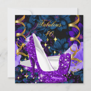 Convites Saltos Altos Roxo Dourado 40 Fabulosos Floral Aniv