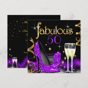 Convites Saltos Altos Roxo Fabuloso 50 Aniversário Dourado