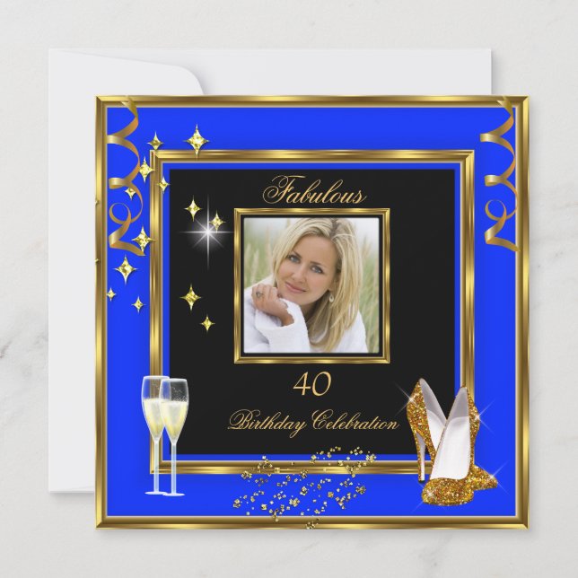 Convites Saltos Champagne Azul Dourado Fabulosos 40 (Frente)