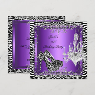 Convites Saltos de festa com estampa de leopardo zebra roxa