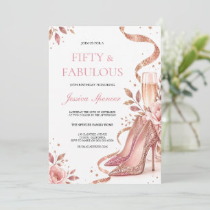 Convites Saltos de Ouro Rosa Champanhe Floral Aniversário