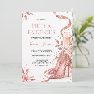Convites Saltos de Ouro Rosa Champanhe Floral Aniversário