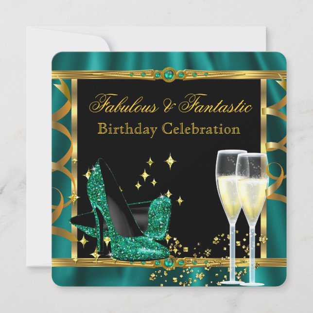 Convites Saltos Fabulosos Verde Esmeralda Dourado Festa de  (Frente)