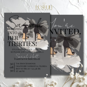 Convites Saltos Pretos e Fita Aniversário Elegante Trinta