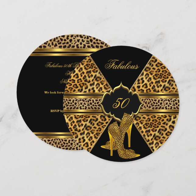 Convites Saltos Pretos Fabulosos de 50 Leopardas Douradas d (Frente/Verso)