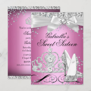 Convites Saltos Tiara Brilho Rosa Sweet 16