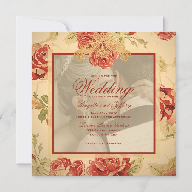 Convites Salva de casamento personalizada de rosa vermelha  (Frente)