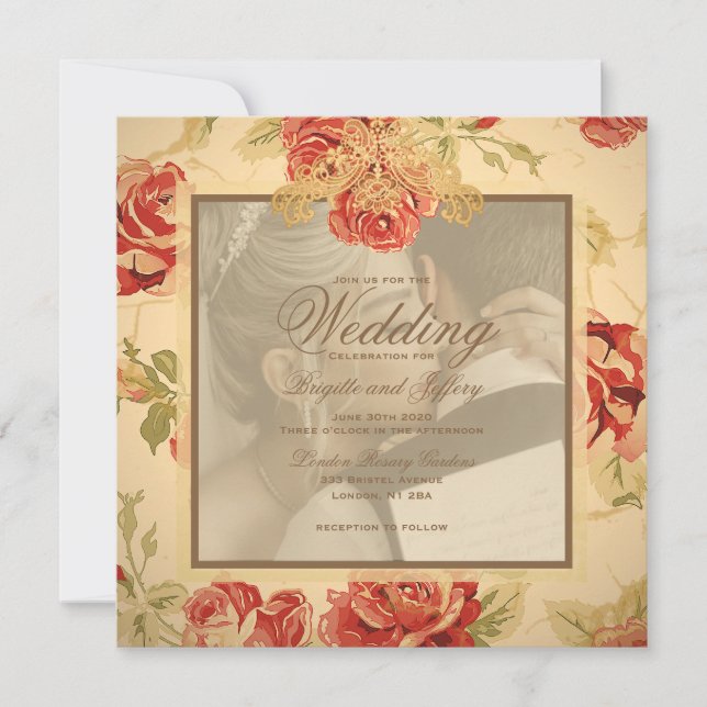 Convites Salva de casamento personalizada de rosa vermelha  (Frente)