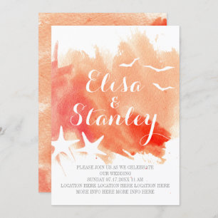 Convites Salva de coral, casamento de praia de peixe estrel