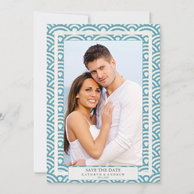 Convites Salvamento de data de casamento Seigaiha japonês F (Frente)