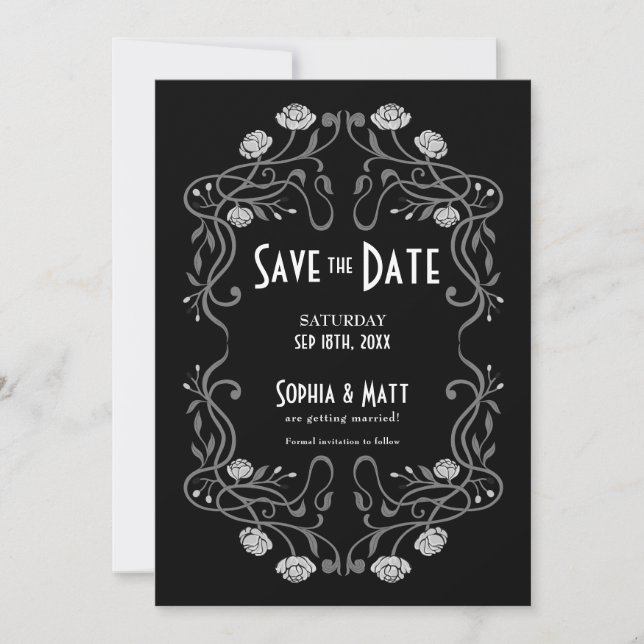 Convites Salvar a Data Art Nouveau Casamento (Frente)